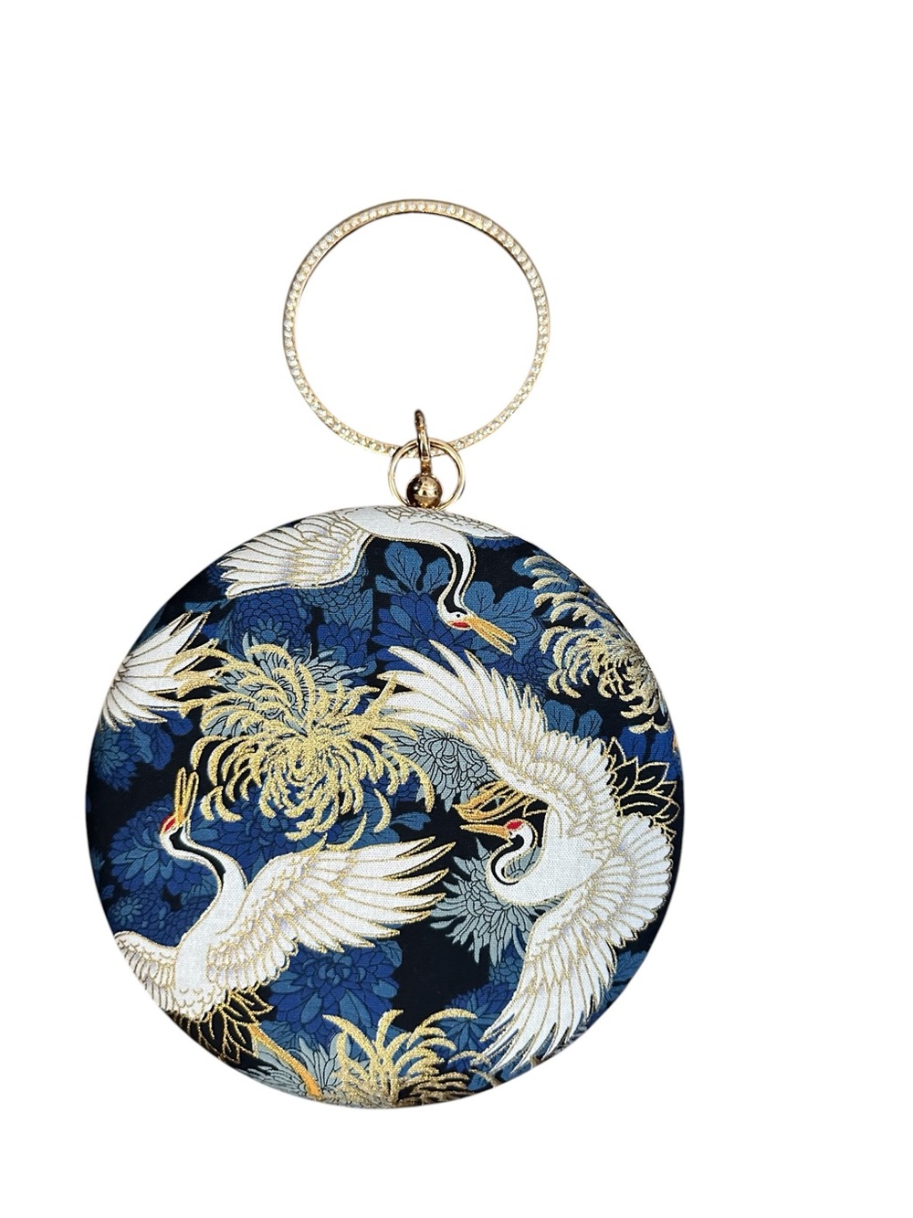 Japanese Crane Chrysanthemum Round Evening Bag